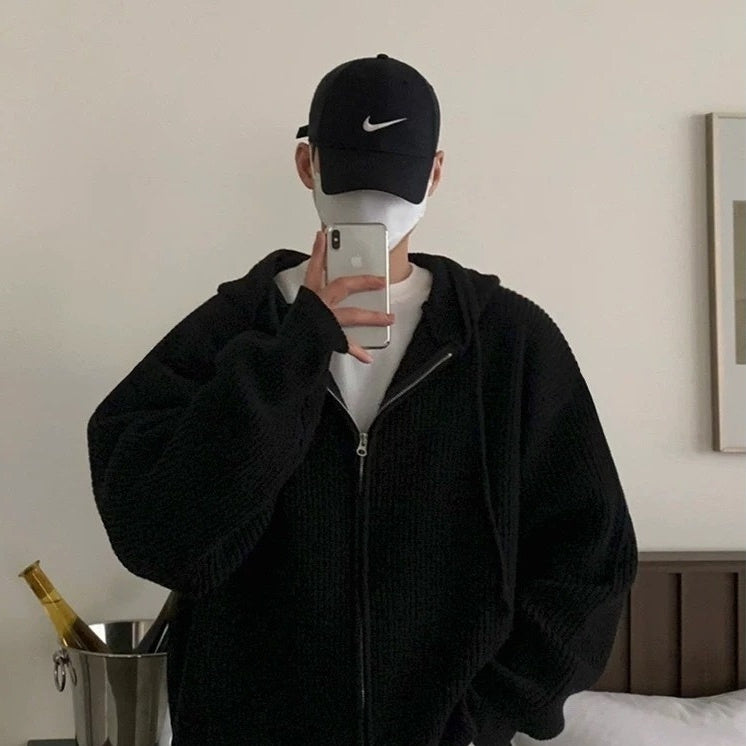 Idle Style Hooded Sweater Coat Men's Loose High Sense