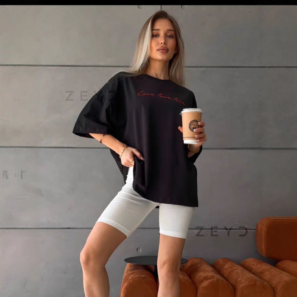 Commuter-sweet-letter-printed-cotton-short-sleeved-t-shirt