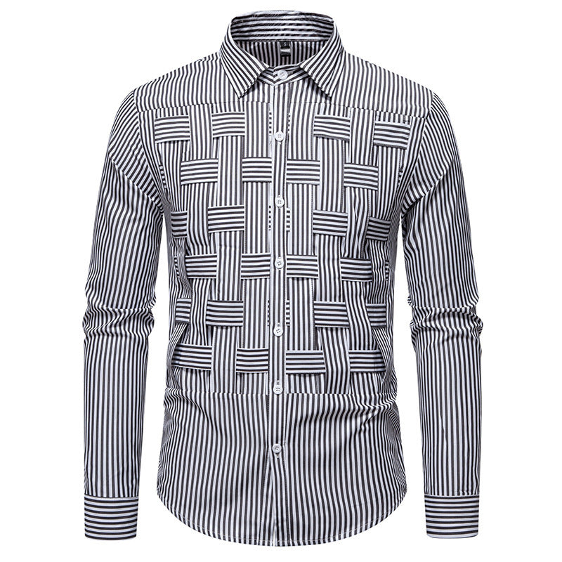 Striped Woven Plaid Men's Spring And Autumn Ruan Handsome High-grade Shirt