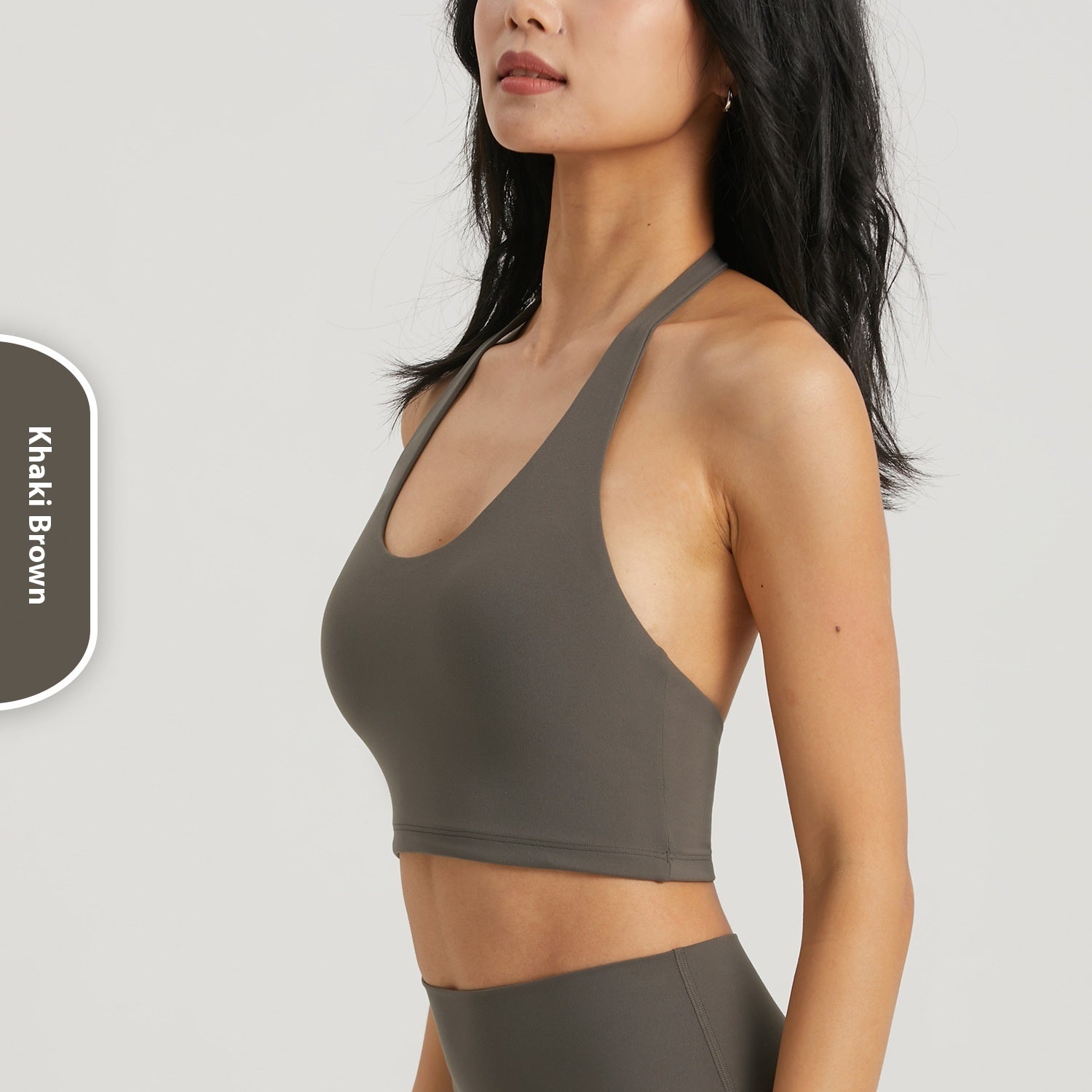 Halter Beauty Back Yoga One Piece Vest For Women Pullover Waist Length Nylon Lined Denim Blue Khaki Brown Black