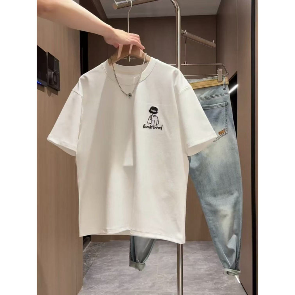 Men's Simple Cartoon Print Loose Short Sleeve