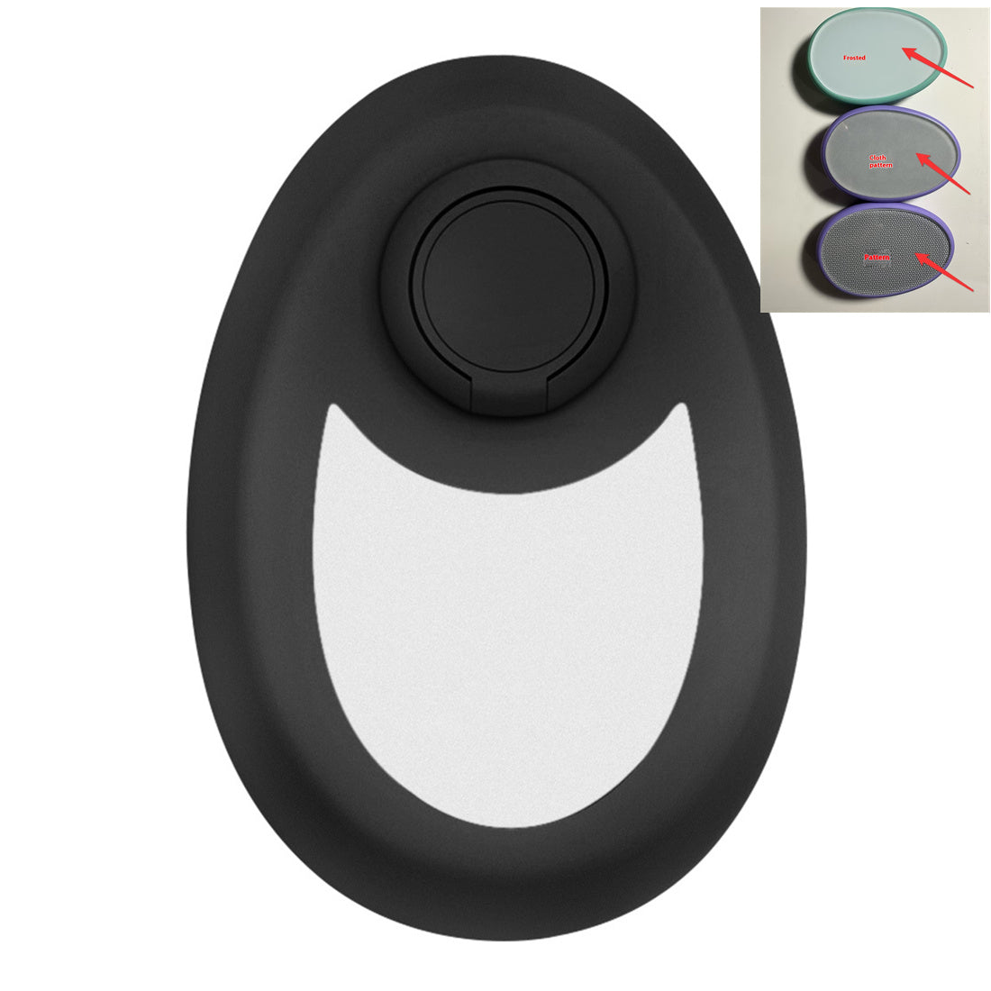 Crystal magic epilator in black, oval handheld with circular button and U-shaped opening