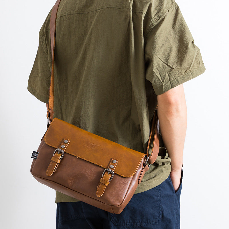 Korean Men's PU Leather Retro Flip Literary Shoulder Bag Crossbody For Travel And Everyday