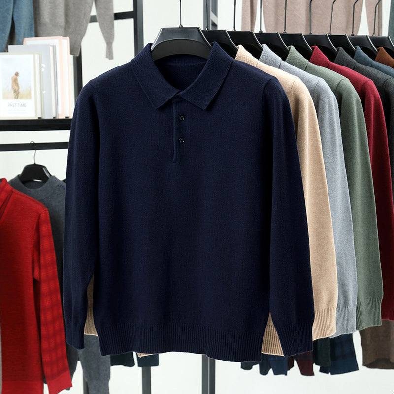 Lapel Long Sleeve Men's Solid Color Middle-aged Bottoming Sweater