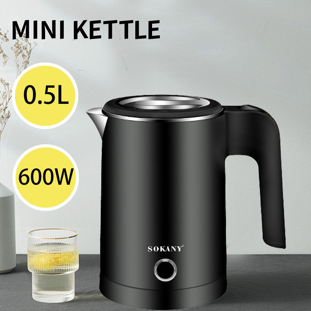 Home Dormitory Stainless Steel Electric Kettle 600W Fast Boiling Anti Dry Burn Safety Button Operation