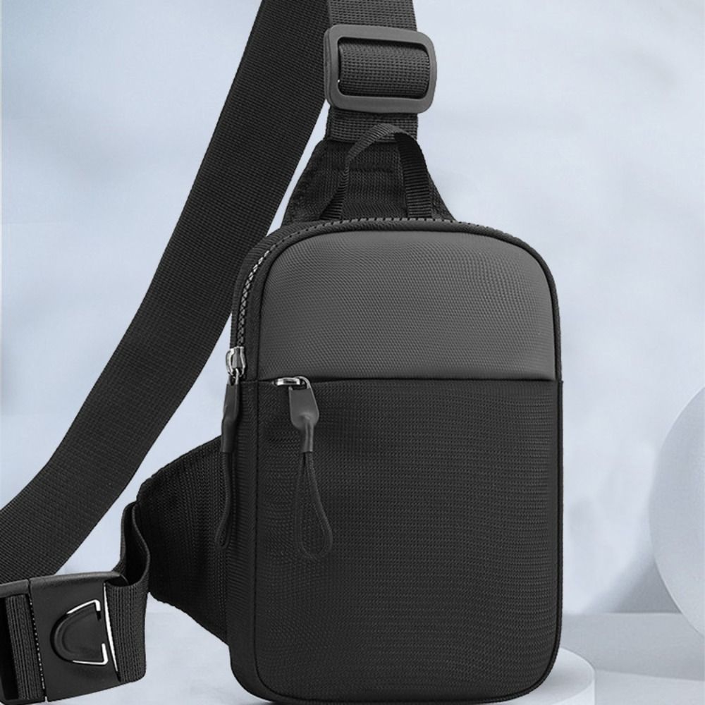 Men's Black Shoulder Messenger Bag Waterproof Oxford Cloth Mini Chest Travel Bag For Leisure