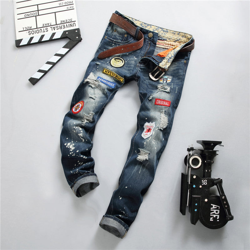 Straight Slim Jeans Splash-ink Old Fashion