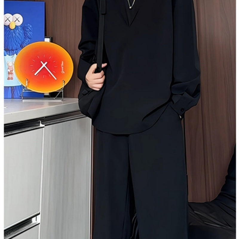 Long Sleeve POLO Shirt Trousers Suit Men's Casual