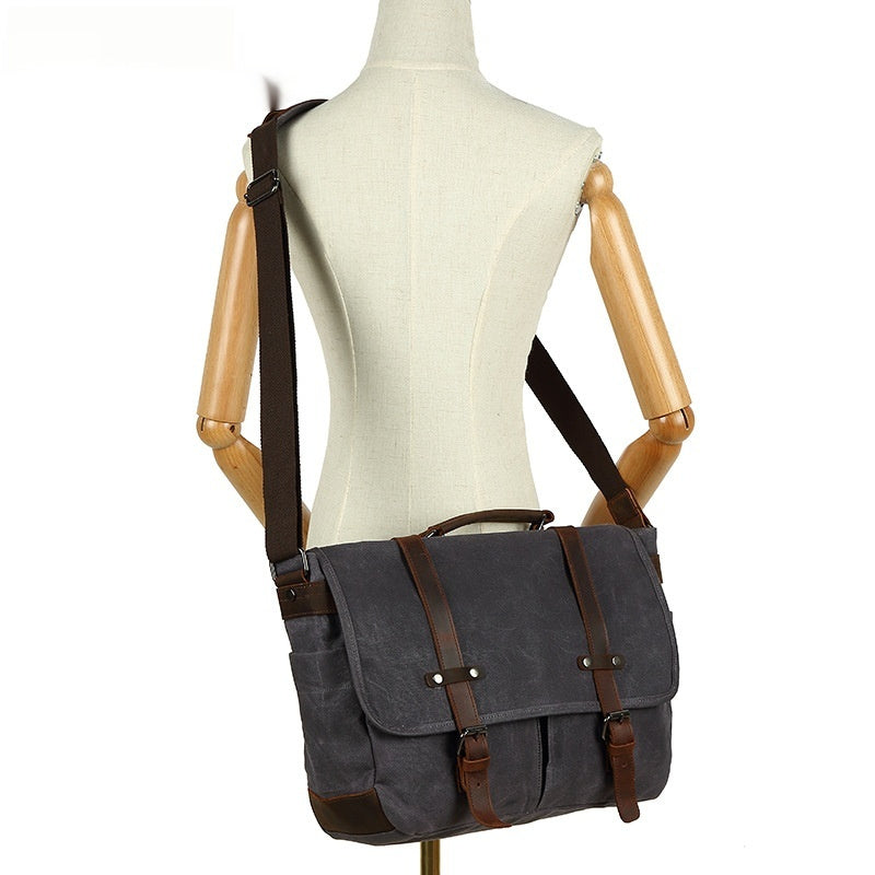 One Shoulder Retro Camera Wind Waterproof Waxed Canvas Crossbody Bag for Men 14 Inch Khaki Black Army Green Dark Gray