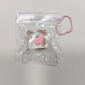 Strawberry fruit ice cube squishy toy, pink beaded keychain in clear pouch