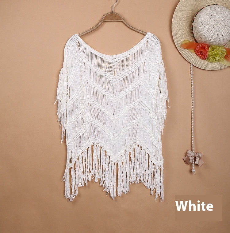 Bohemian Beach Cover-Up - Hand Crocheted Tassel Patchwork Top