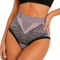 High-waist shaping underwear in light beige with dark floral lace pattern