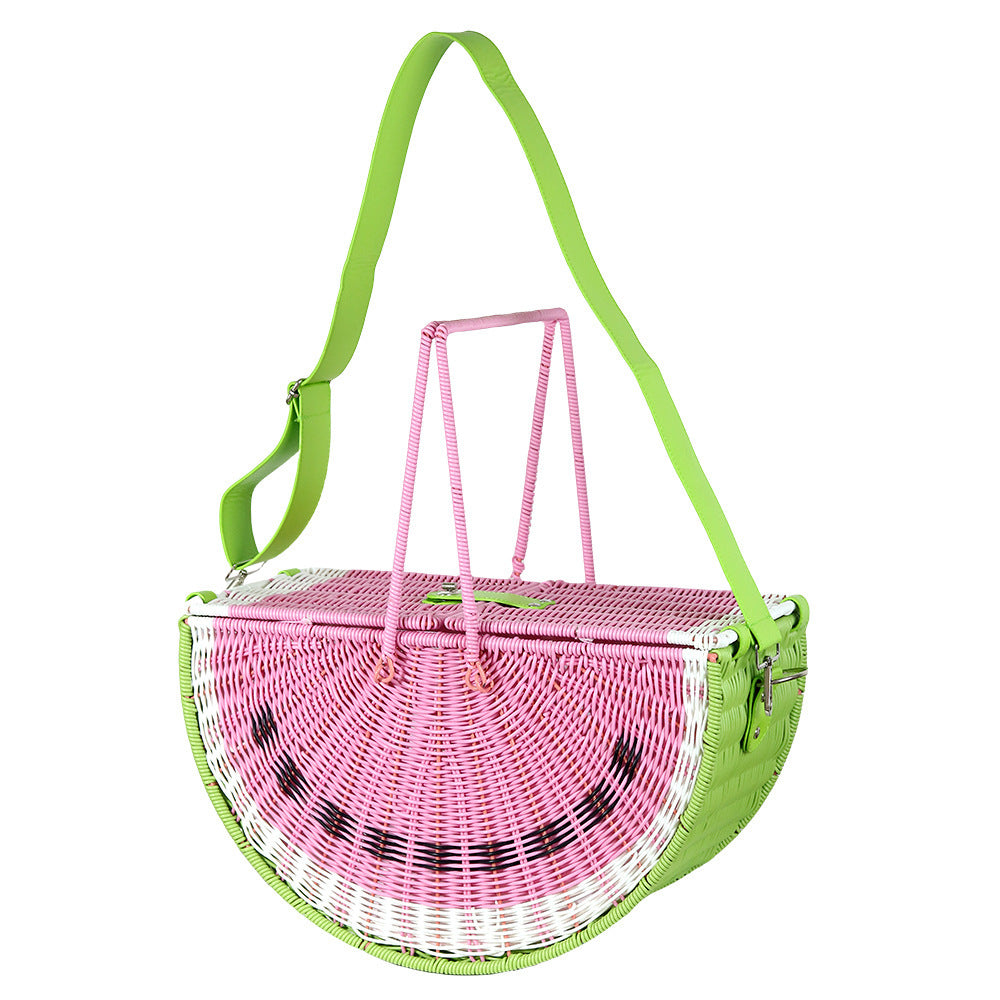 Watermelon Pattern Handheld Basket Multipurpose Rattan Look PP Material For Fruits Vegetables 46x23x28 cm
