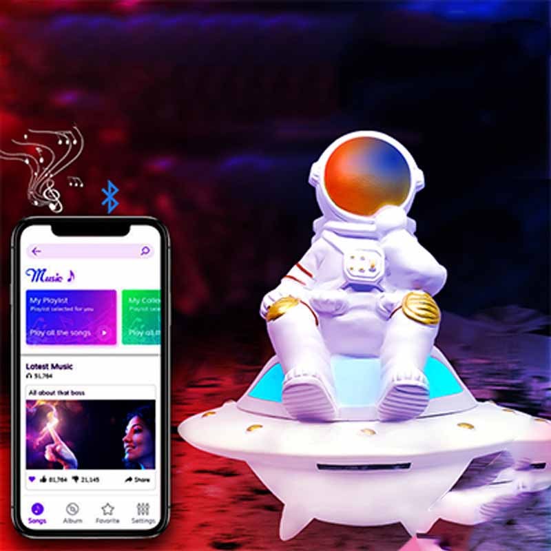 Moon Light UFO Astronaut Wireless Bluetooth TWS Speaker 360 Stereo Sound FM 1200mAh TF Card Battery Gift Decoration