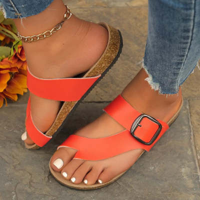 Thick Bottom Platform Sandals with Belt Buckle - Round Toe Design