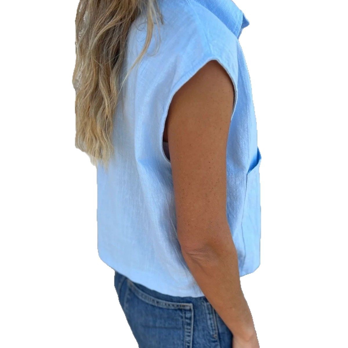 Women's Casual Cotton Linen Button-Up Shirt - Loose Fit with Pockets