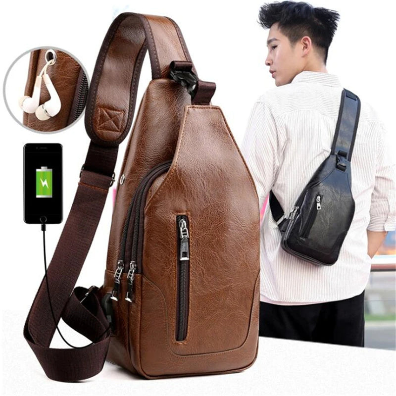 Premium Leather Messenger Bag for Men Vintage Crossbody Shoulder Bag Leather Sling Bag Business Casual Chest Pack