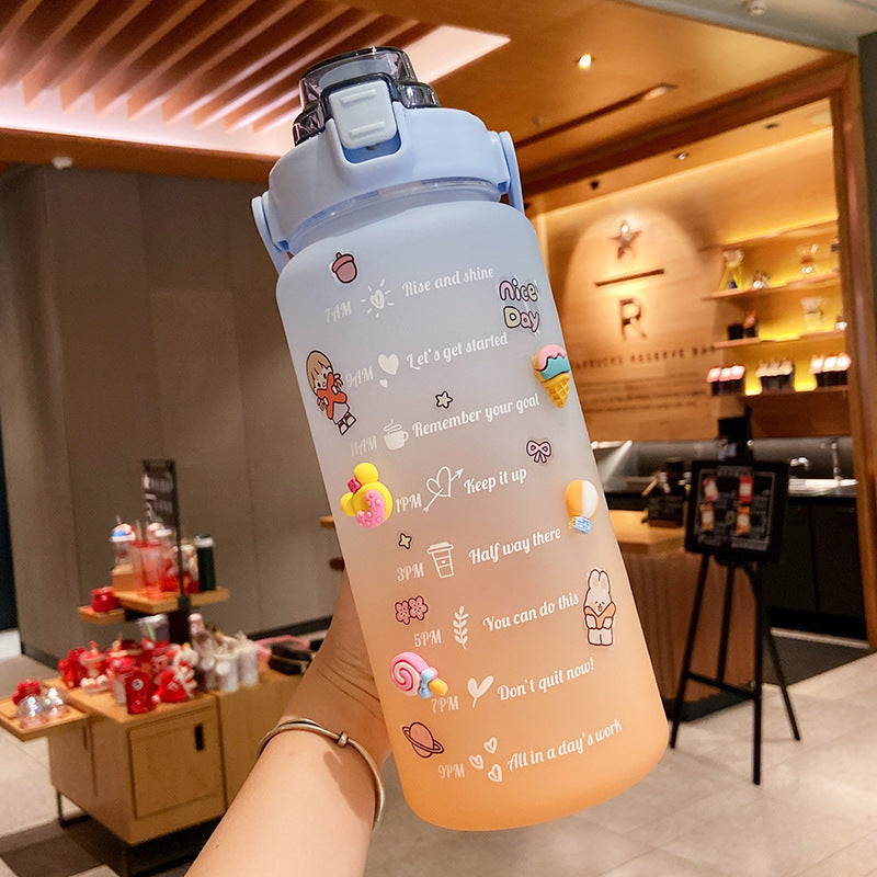 2000ml Water Bottle With Straw Portable Scale Bottle Safe Lock Leakproof Sports Bottle Gradient Color Options