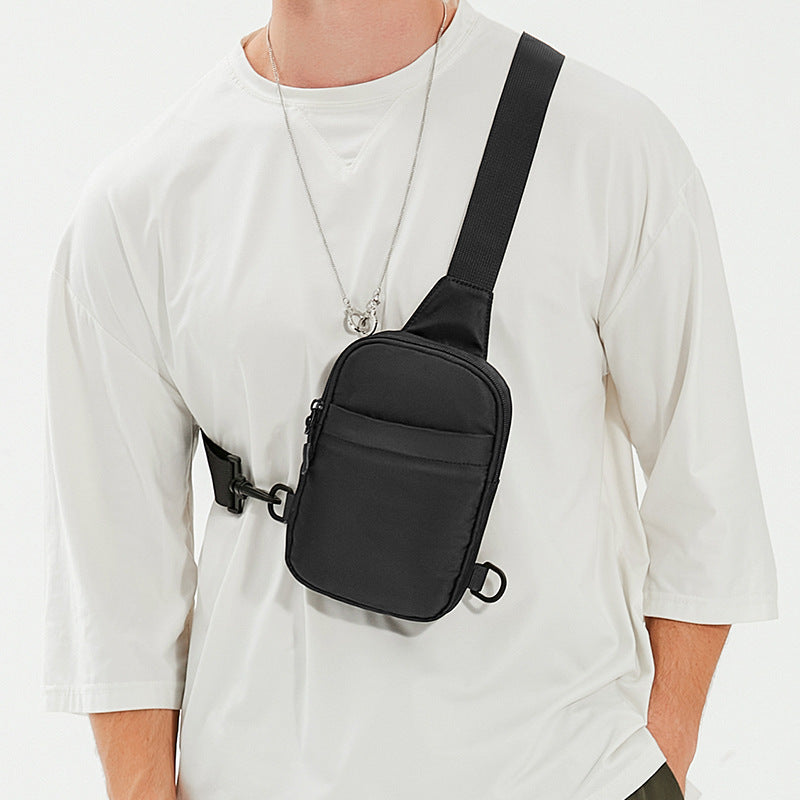 Mens Summer Sports Casual Chest Shoulder Bag Waterproof Oxford Cloth Black Crossbody For Leisure Travel