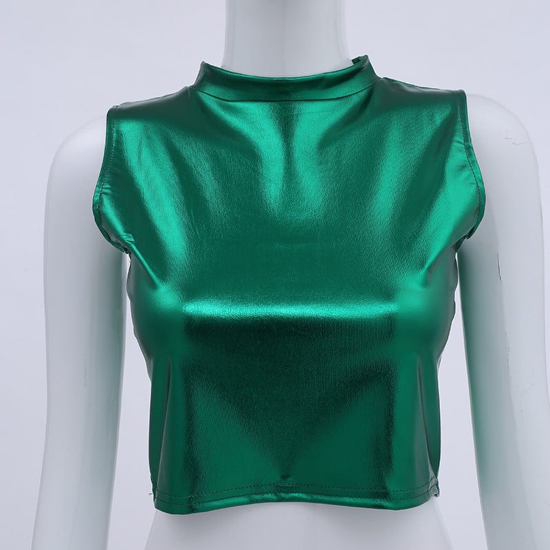 Turtleneck Sleeveless Top Nightclub Stage Performance Wear Women's Clothing