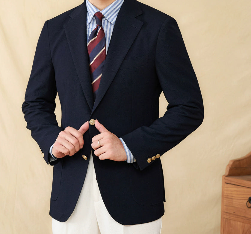 Seersucker All-match Single-breasted Slim-fitting Suit