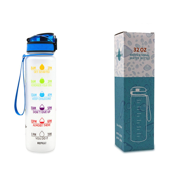 1L Motivational Water Bottle with Time Markers - Tritan Sports Bottle