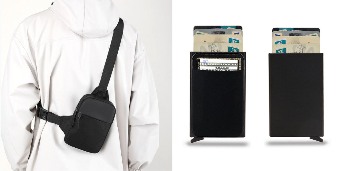 Men's Black Shoulder Messenger Bag Waterproof Oxford Cloth Mini Chest Travel Bag For Leisure