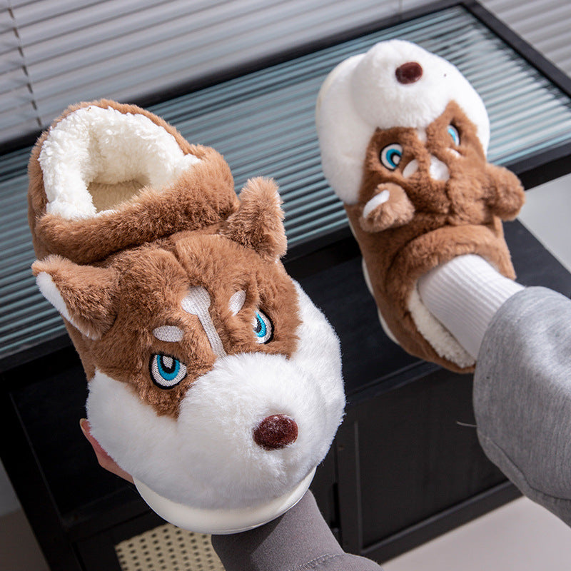 Cute Husky Cartoon Plush Cotton Slippers – Unisex Warm Indoor Winter Slippers | EU 36–51