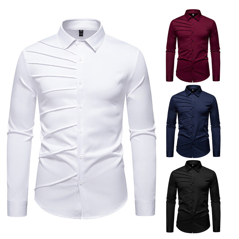 Men's Pleated Design Casual Long-sleeved Shirt