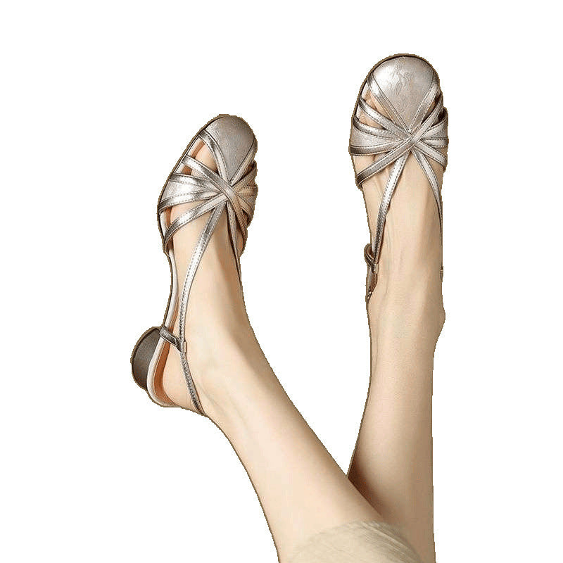 Retro Chinese Style Low Heel Sandals - Women's Round Head Chunky Heel Shoes