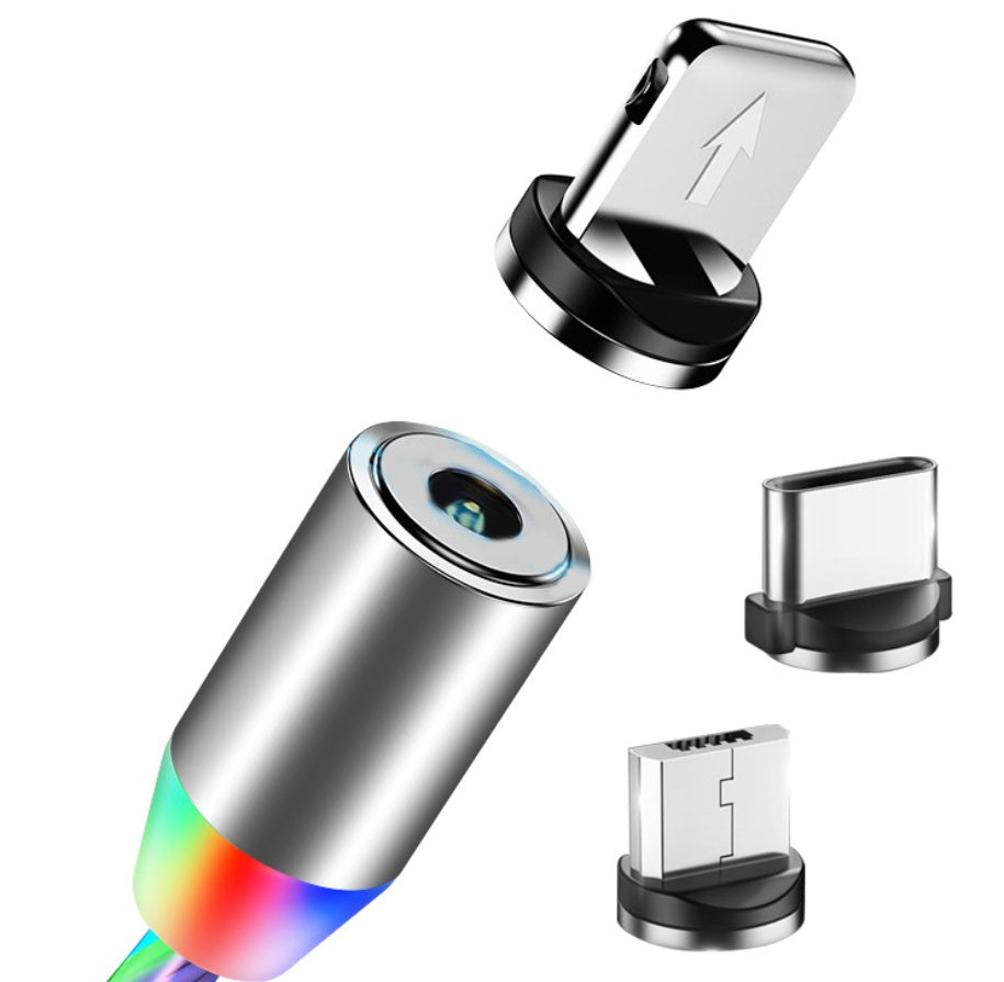 Magnetic Charging Cable 3-in-1 - iPhone Android USB-C with LED Light