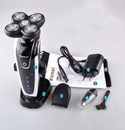 Smart Rechargeable Razor Multi Head Shaver Kit With Nose Hair Cutter Corner Cutter Head Cleaning Brush Charging Base
