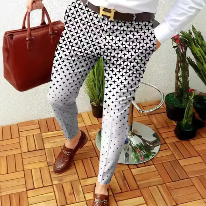 Men's 3D Printed Plaid Casual Trousers - Slim Fit British Style