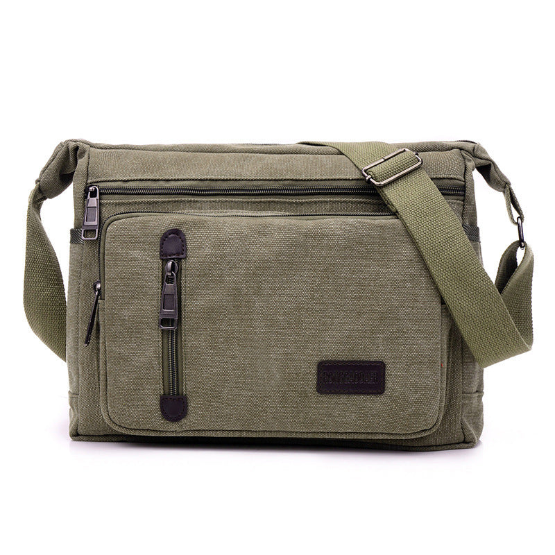 Simple Layered Retro Canvas Messenger Bag for Men Urban Style Travel Wear Resistant