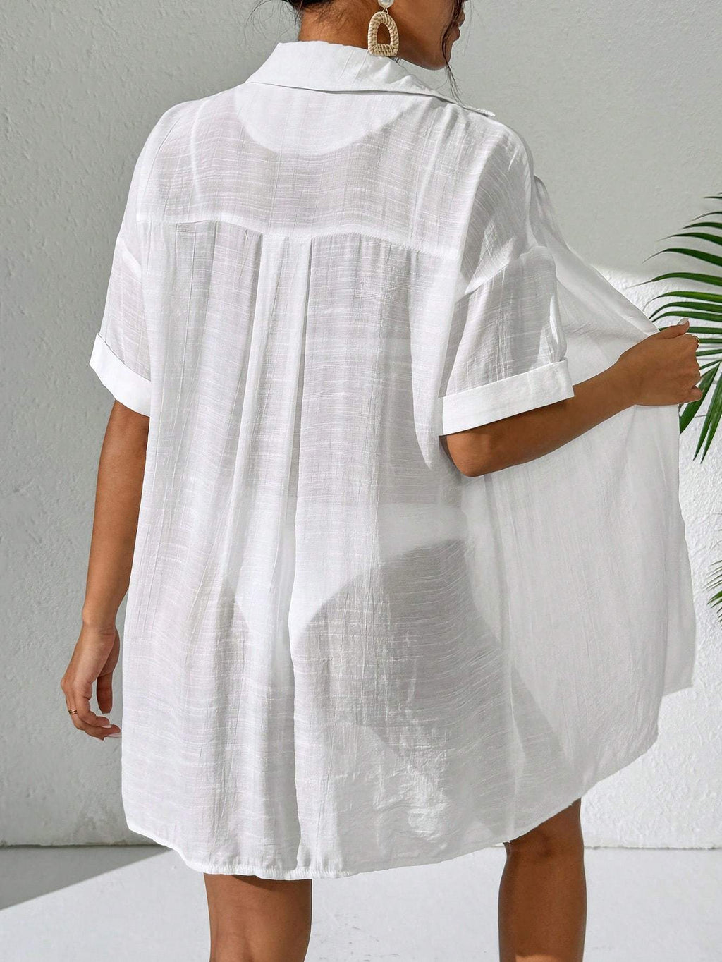 Women Simple Solid Color Short Sleeve Kimono Cover Up