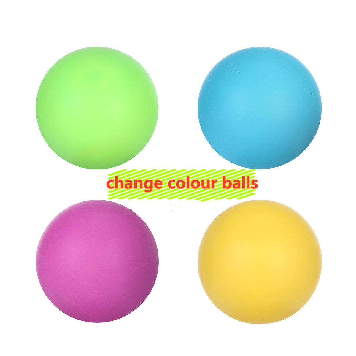 Color-changing TPR rubber vent ball set with green, blue, purple, and yellow balls