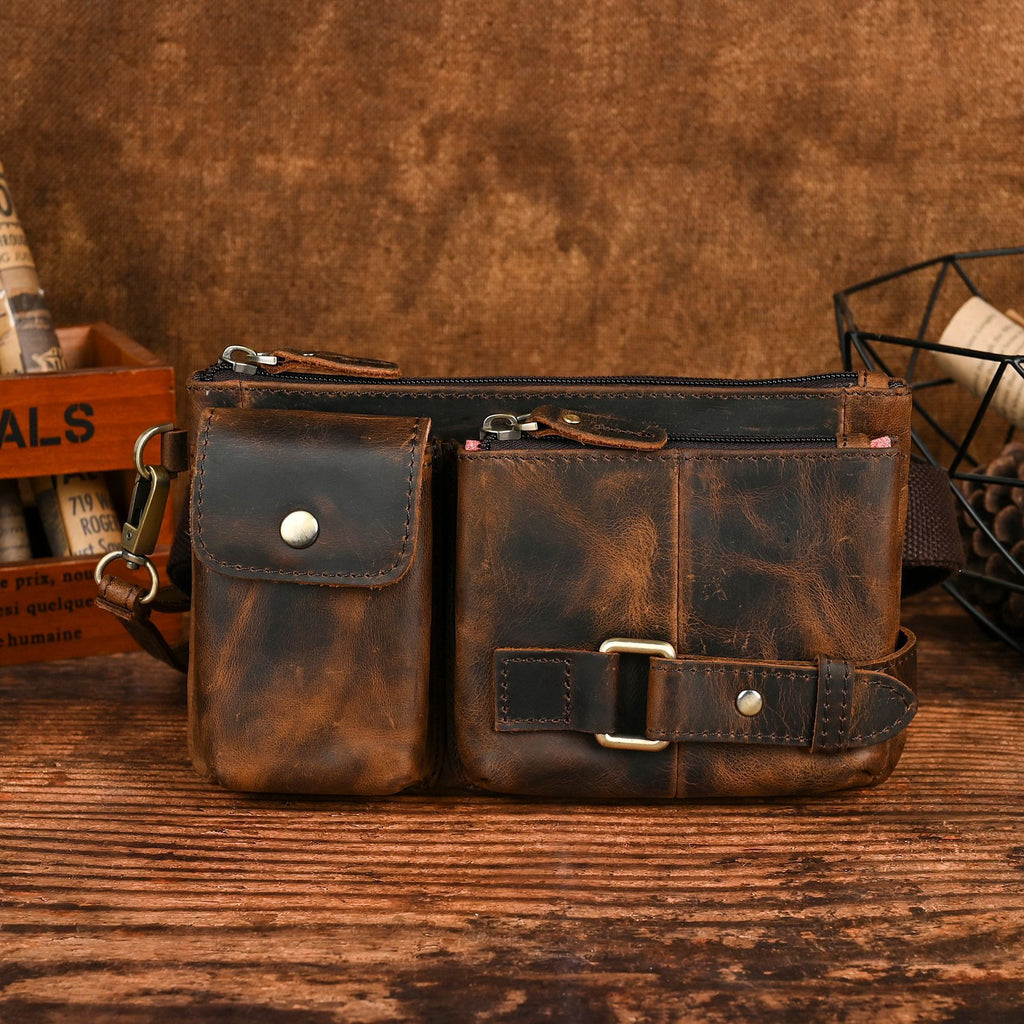 Vegetable Tanned Leather Cowhide Men's Chest Bag Crossbody Travel Bag For Everyday Use
