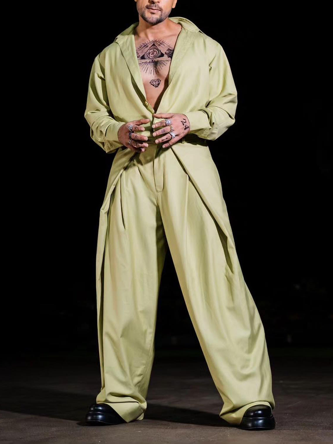 Elegant Long Sleeve Shirt & Pleated Pants Set