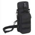 Black water bottle shoulder bag with side D-rings and front zip pocket