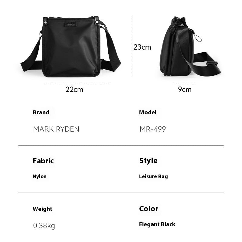 One Shoulder Vertical Crossbody Bag for Men in Oxford Cloth Casual Wear Resistant Elegant Black Urban Simplicity