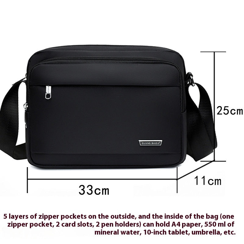 Men's Oxford Cloth Horizontal Multi Layer Messenger Bag For Business Wear Resistant Black