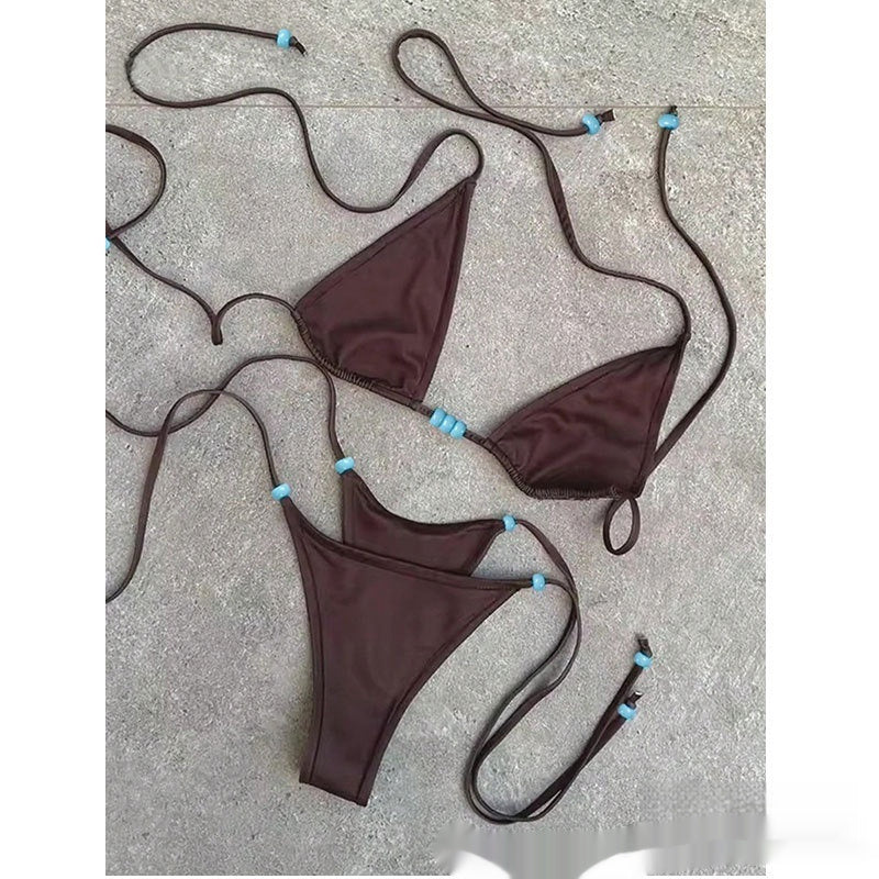 Simple Women's Seperated Swimwear Lace-up Exposed Back