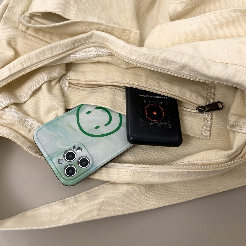 Retro Large Capacity Canvas Shoulder Crossbody Bag Flap Style Unisex Everyday Use