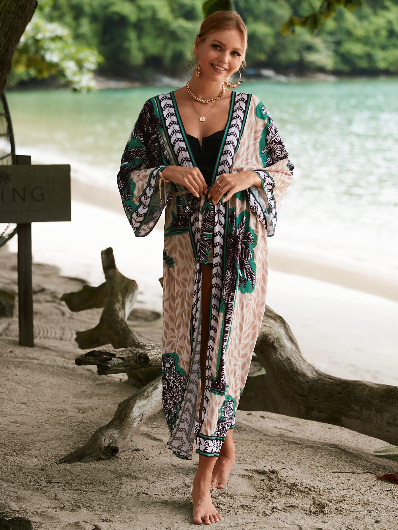 New Rayon Printed Beach Sun Protection Outerwear Cover-up Women