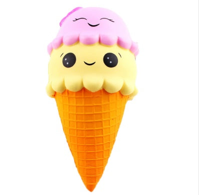 Single squishy ice-cream cone toy with pink cloud top, yellow face, smiling
