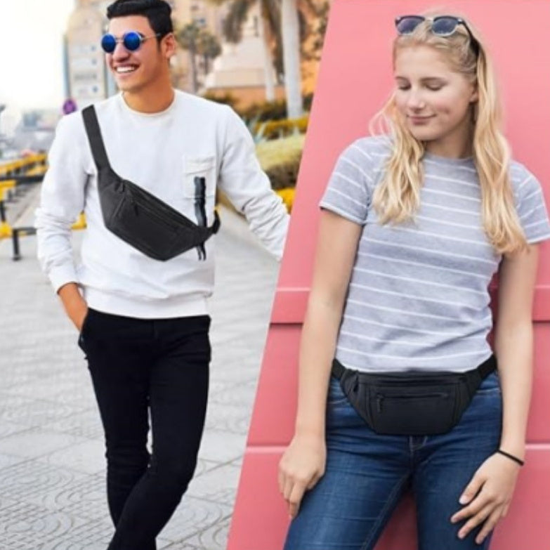 Womens Crossbody Travel Belt Bag Nylon Sandwich Pocket For Walking Running Cycling Leisure Travel Black Beige Dark Blue