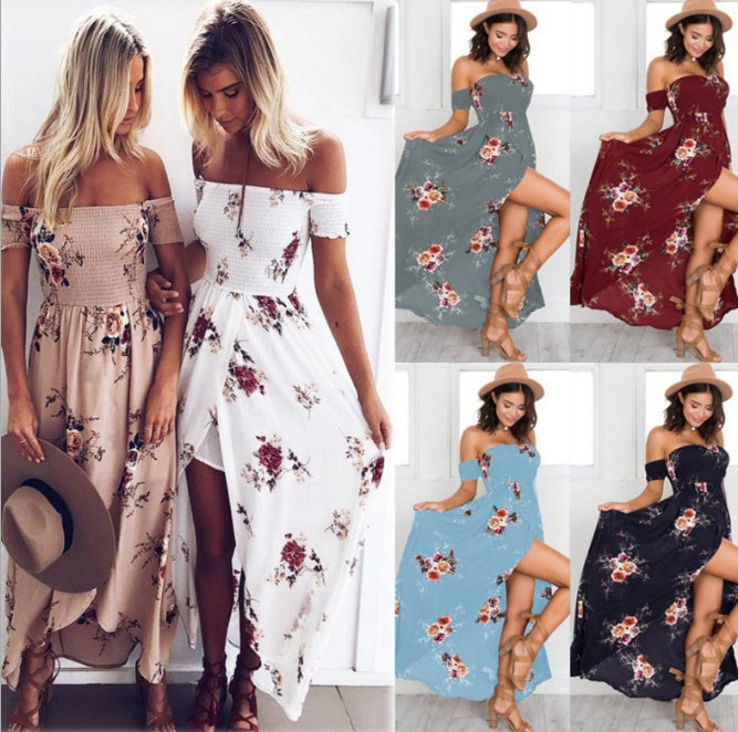 Boho Style Off Shoulder Maxi Dress For Women Beach Summer Dresses Bohemian Chic Gown