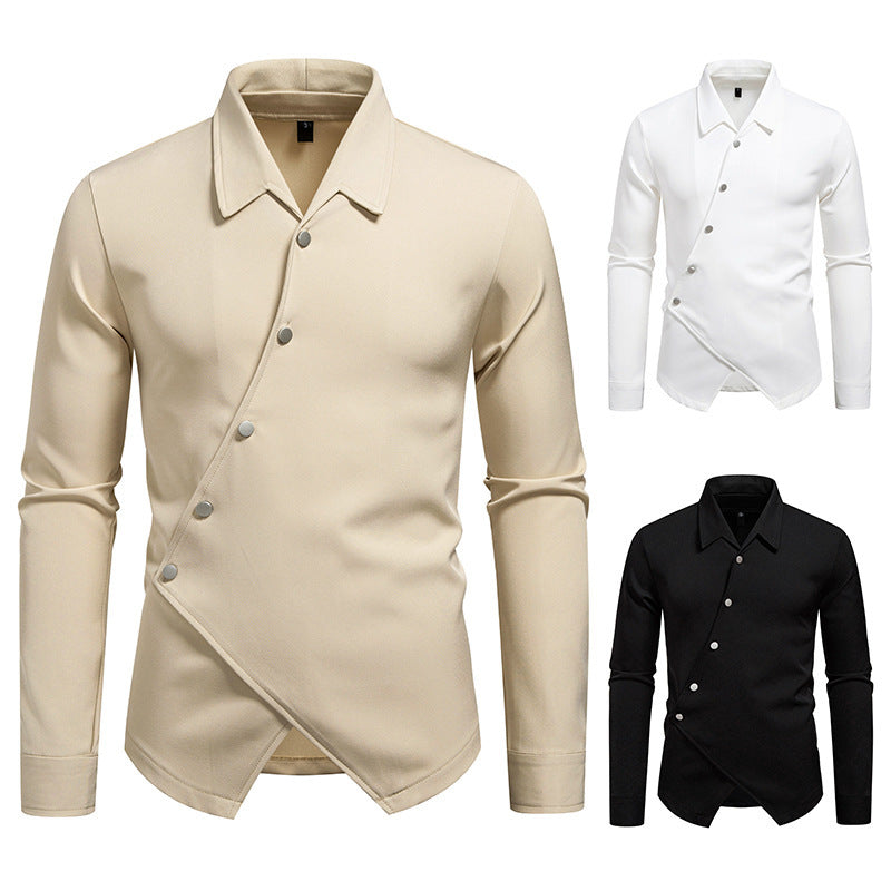 New High-end Men's Trendy Design Ruan Handsome Oblique Placket Shirt