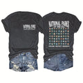 Pair of dark gray women's graphic t-shirts showing back and front National Parks prints