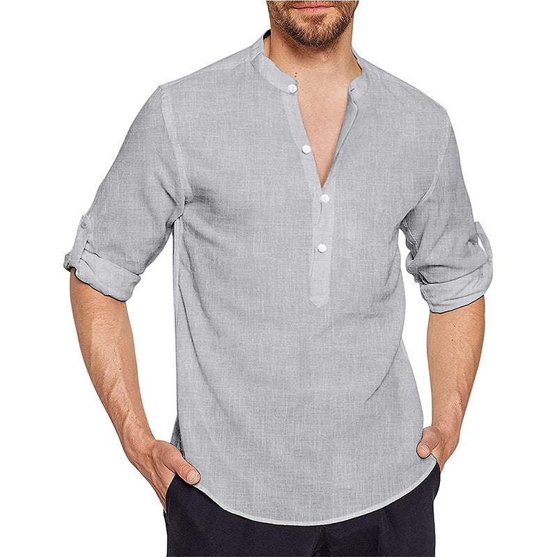Youth Shoulder Sleeve Cotton And Linen Regular Shirt